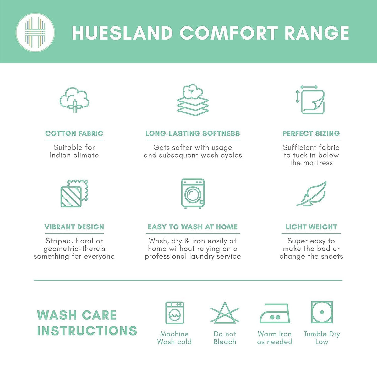 HUESLAND by Ahmedabad Cotton 144 TC Cotton Bedsheet Single Bed with 1 Pillow Cover | Oat Brown & White Flat Bedsheet - Single Oat Brown & White