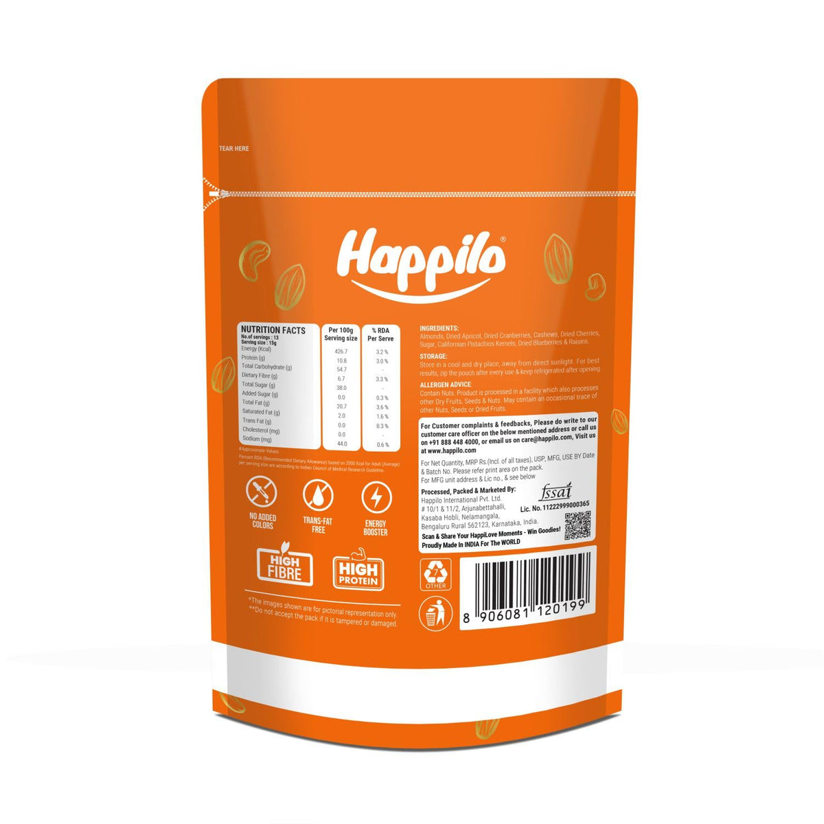 Happilo Premium International Dried Nuts and Berries, 200g (Pack of 5)