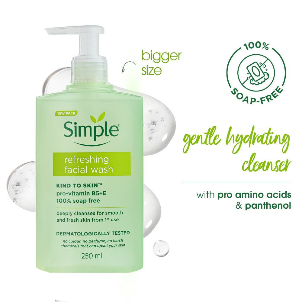 Simple Kind to Skin Refreshing Facewash Mild Face Wash for Sensitive Skin (250ml)