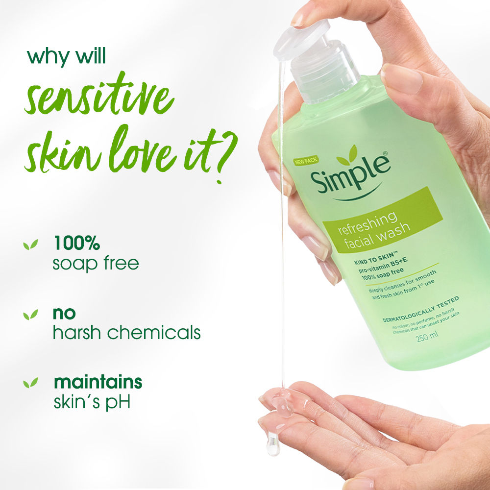 Simple Kind to Skin Refreshing Facewash Mild Face Wash for Sensitive Skin (250ml)