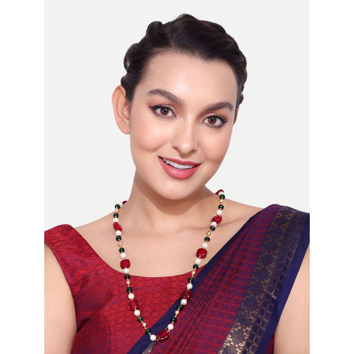 Abdesigns Golden- Multi Beads Pearls Stones Jaipuri Mala Necklace · One Size