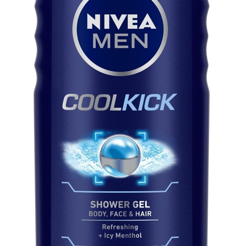 NIVEA Men Body Wash, Cool Kick with Refreshing Icy Menthol, Shower Gel for Body, Face & Hair (250ml)