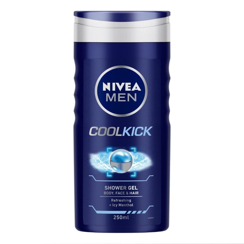 NIVEA Men Body Wash, Cool Kick with Refreshing Icy Menthol, Shower Gel for Body, Face & Hair (250ml)