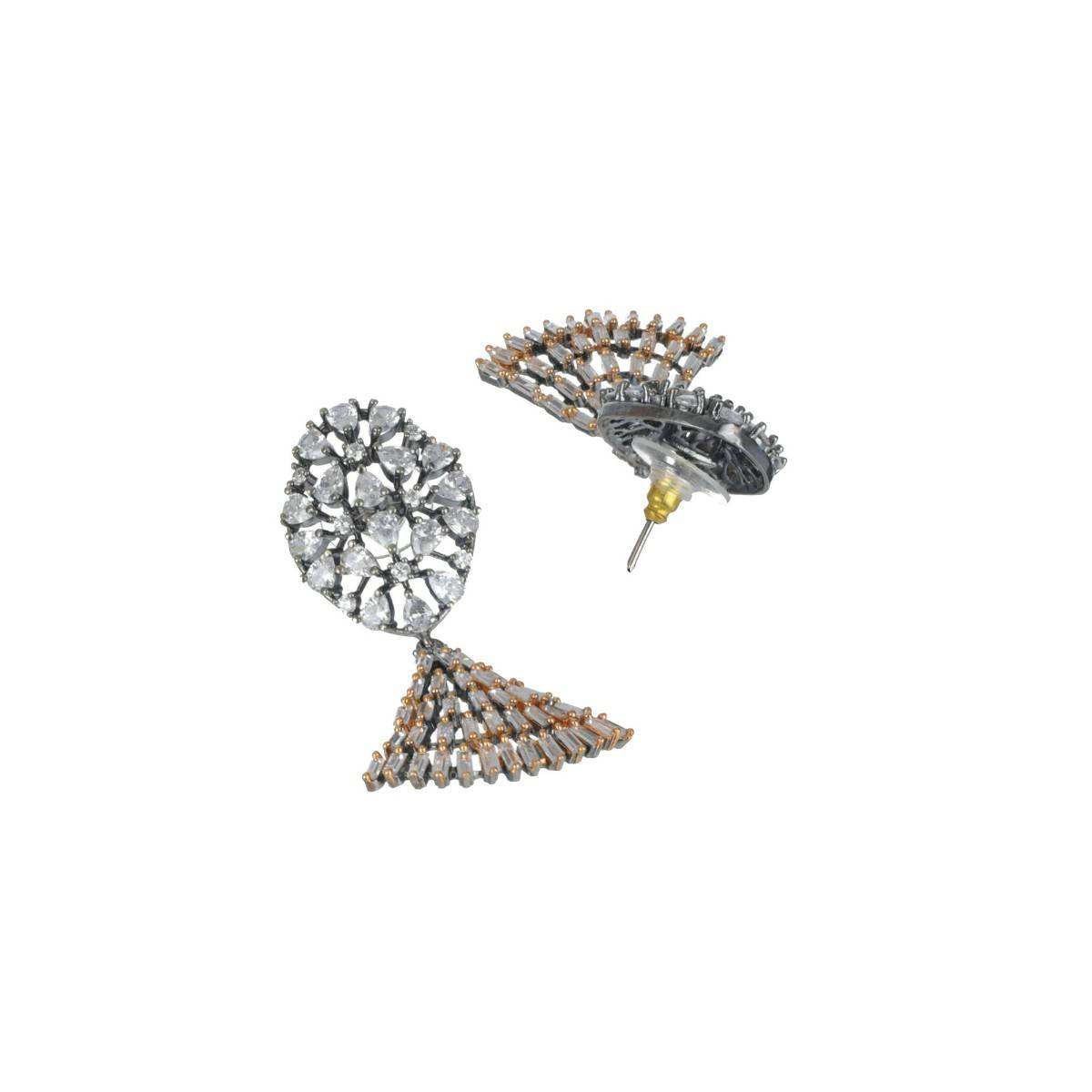 Aatmana Rhodium Plated White & Gold Toned Contemporary Drop Earrings