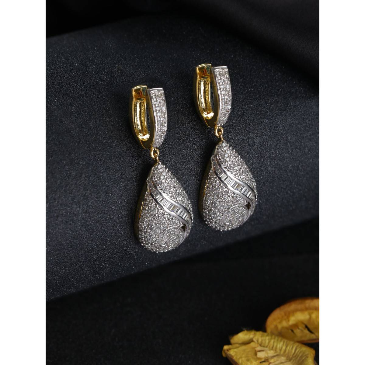 Aatmana Silver Plated American Diamond Drop Earrings