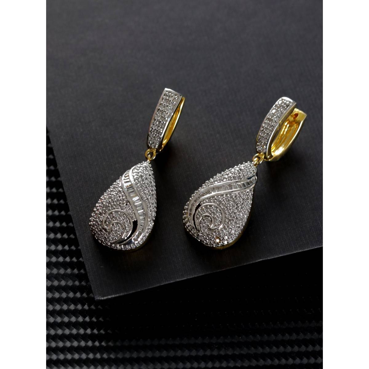 Aatmana Silver Plated American Diamond Drop Earrings