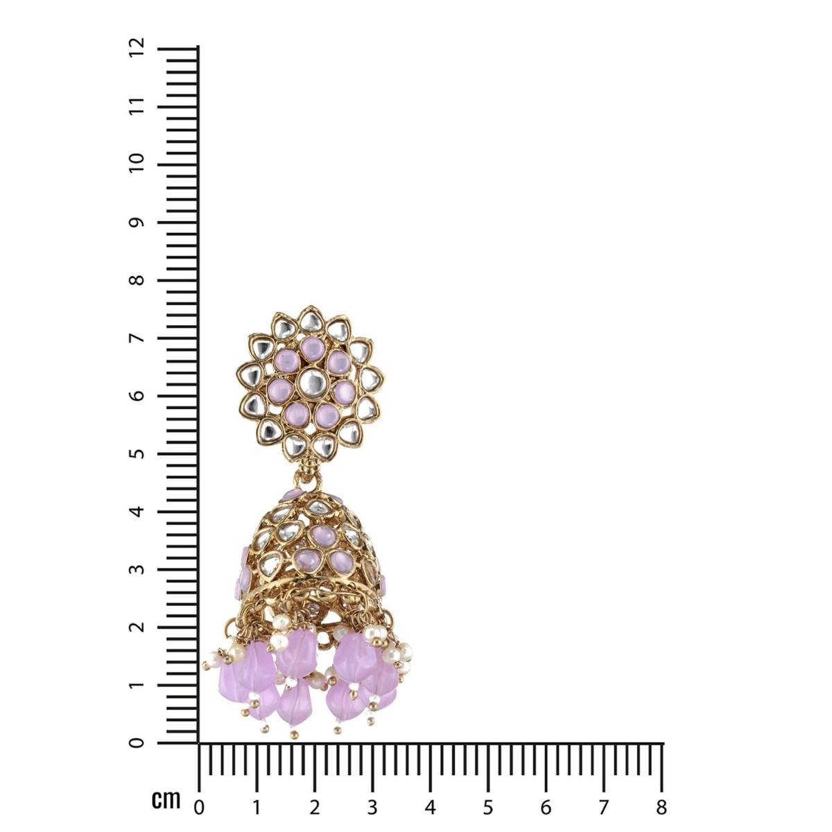 Aatmana Gold Plated Purple Beaded & White Kundan Studded Jhumka Earrings