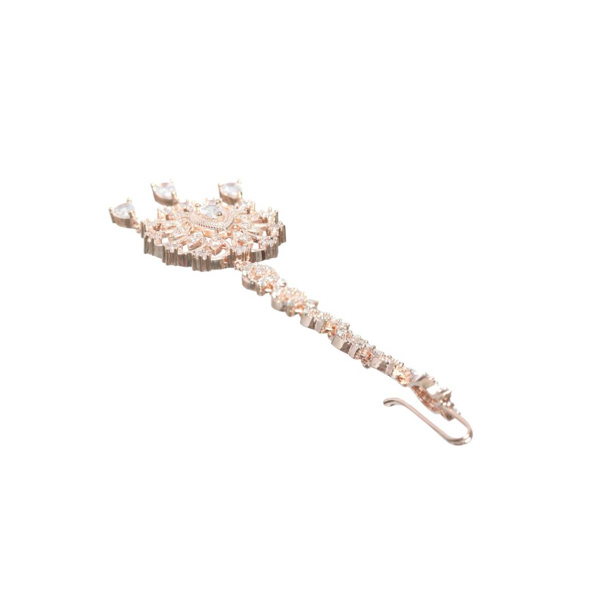 Aatmana Rose Gold Plated White CZ & AD Studded Handcrafted Maang Tikka