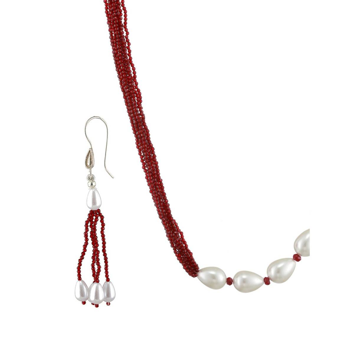 Aatmana Gold Tone Beaded & White Pearls Studded Maroon Necklace with Earrings