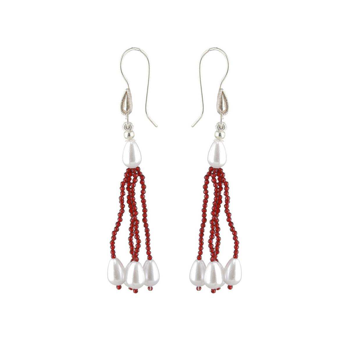 Aatmana Gold Tone Beaded & White Pearls Studded Maroon Necklace with Earrings
