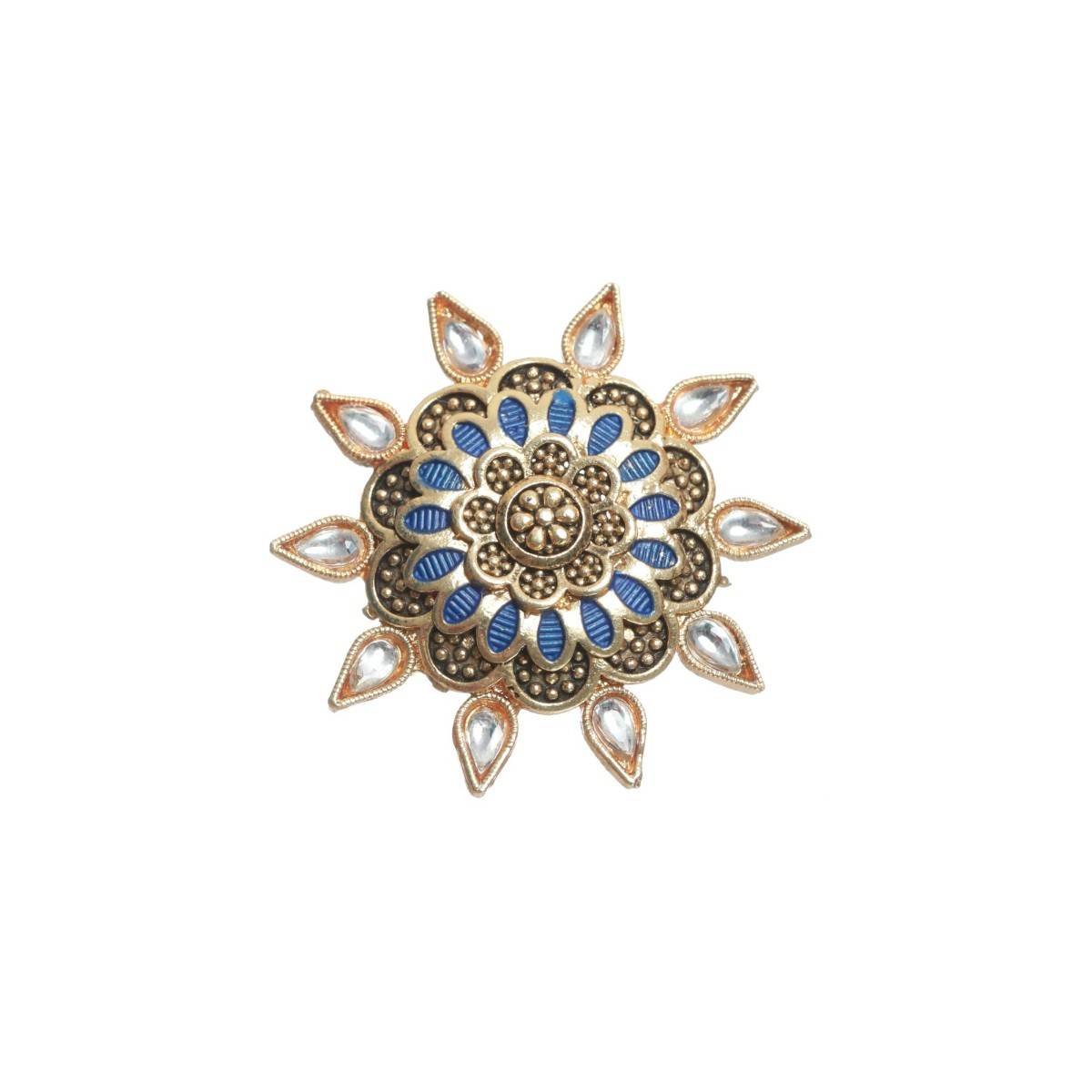 Aatmana Gold Plated Blue Enamelled White Stone Studded Handcrafted Adjustable Finger Ring