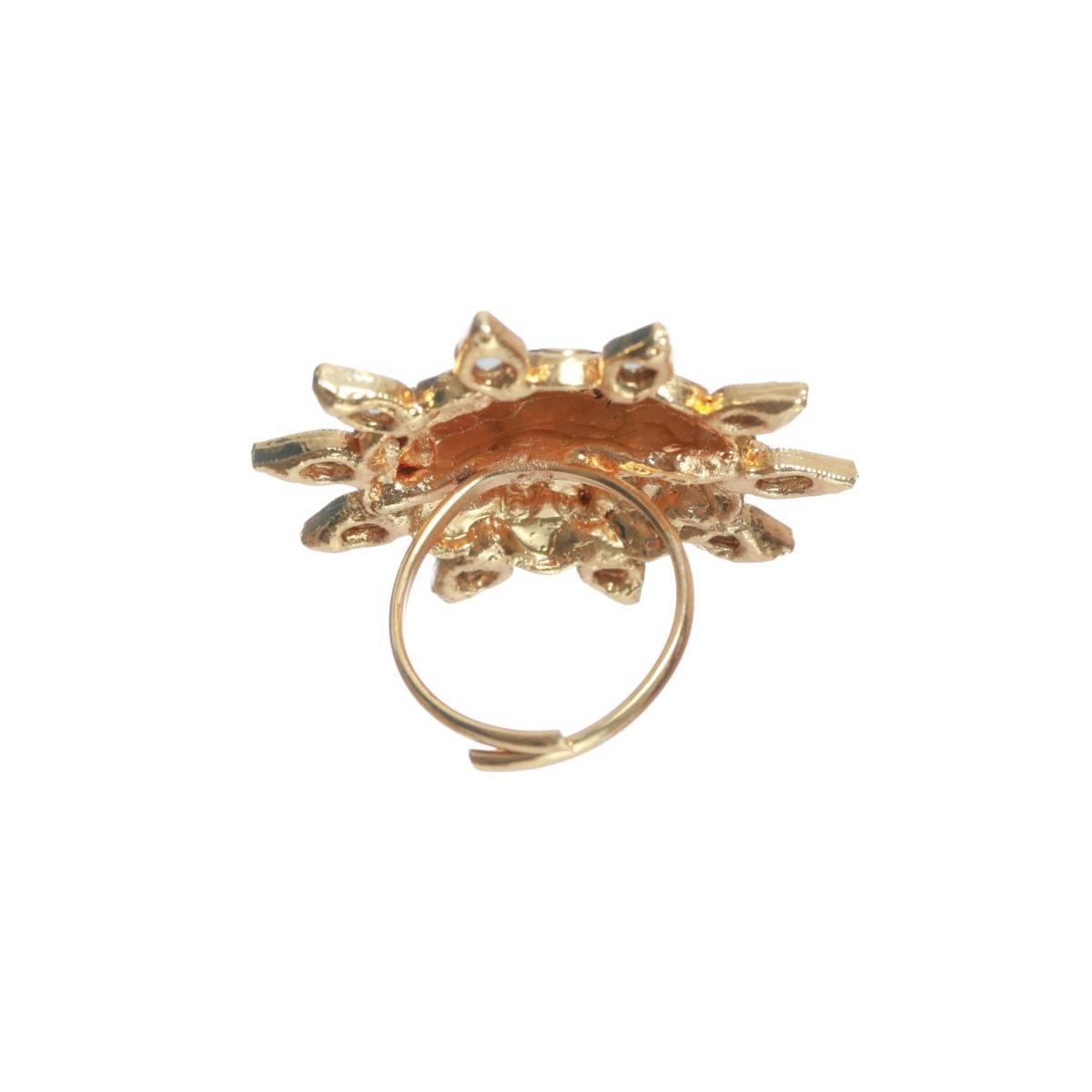 Aatmana Gold Plated Blue Enamelled White Stone Studded Handcrafted Adjustable Finger Ring