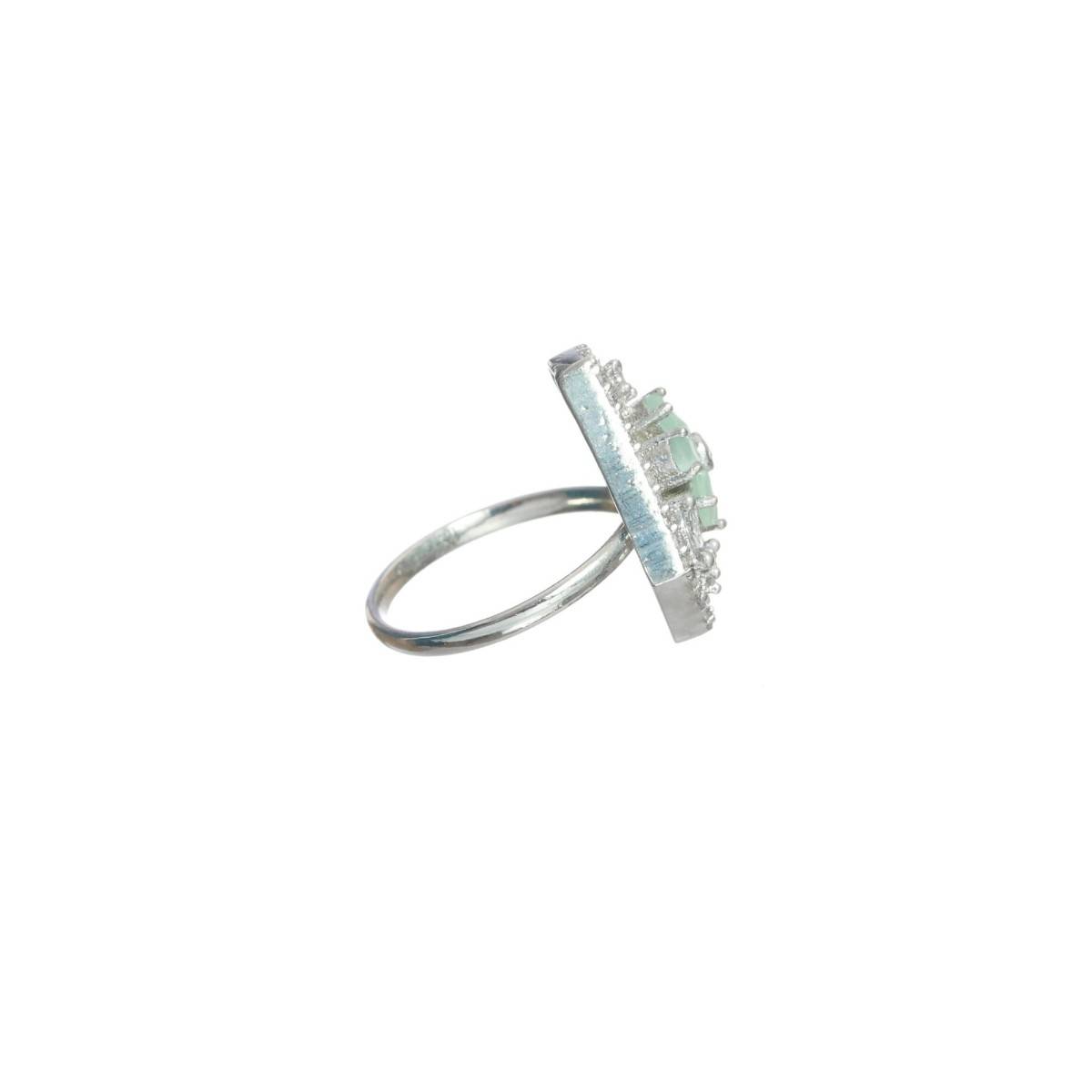 Aatmana Silver Plated Mint Green AD Studded Adjustable Finger Ring