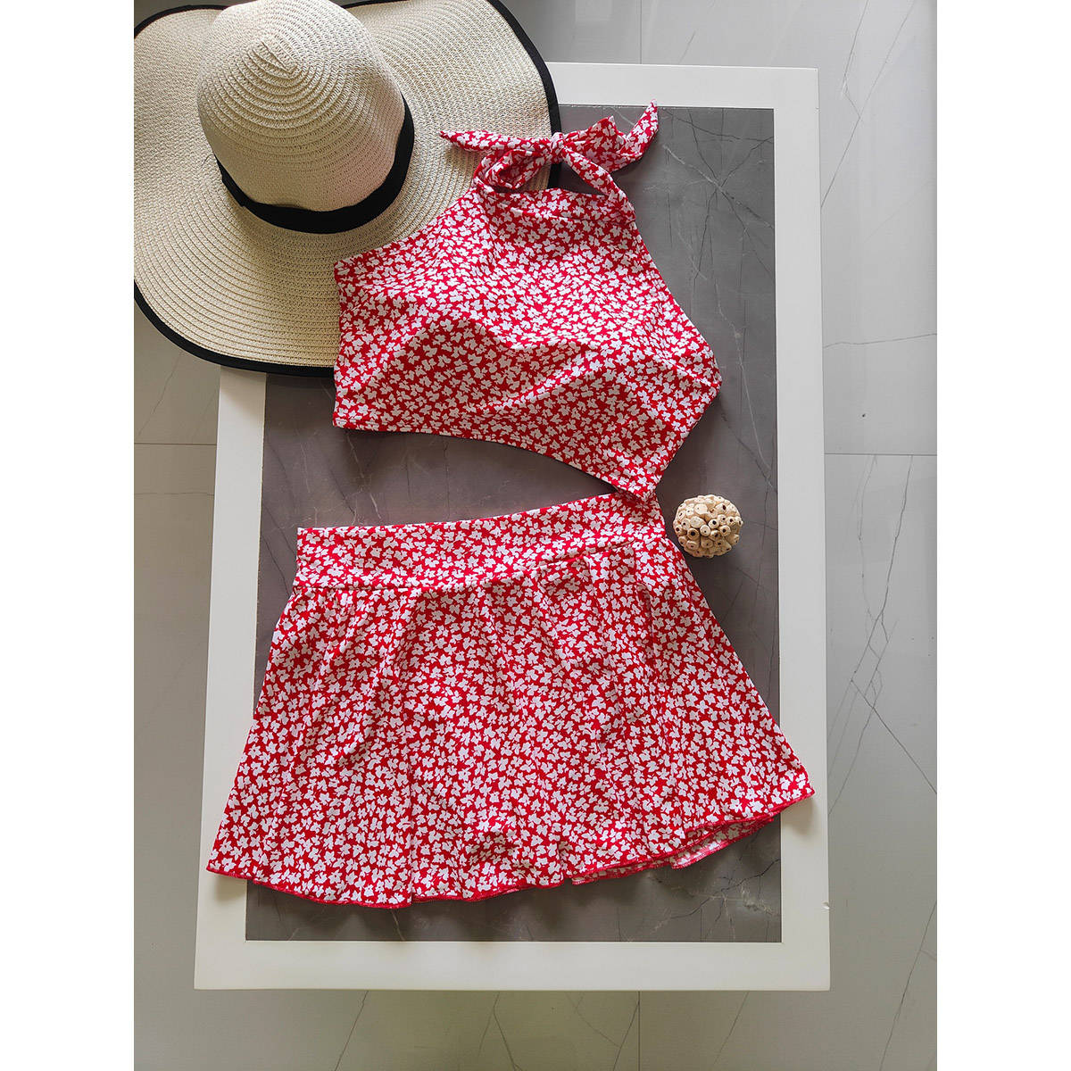 Addery Blushing Red Hued Swimwear (Set of 2) (L) · L