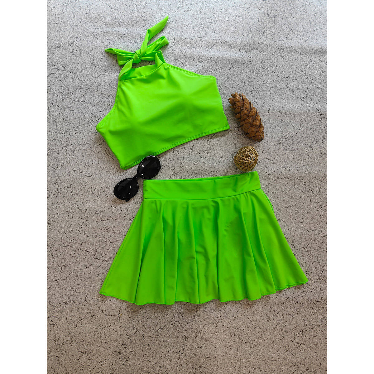 Addery Neon Green Swimwear (Set of 2) (S) · S