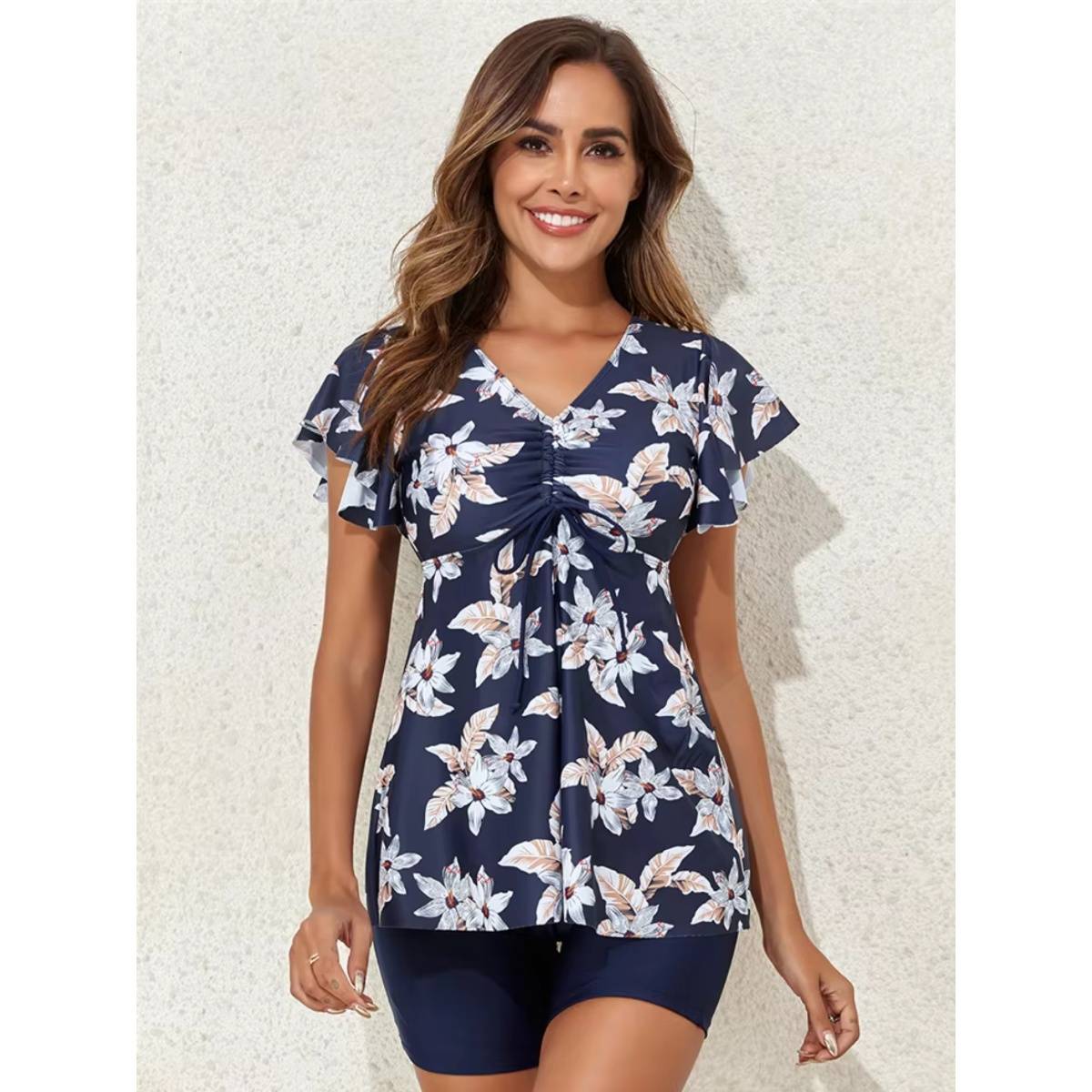 Addery Blue Floral Top and Shorts (Set of 2) (S) · S