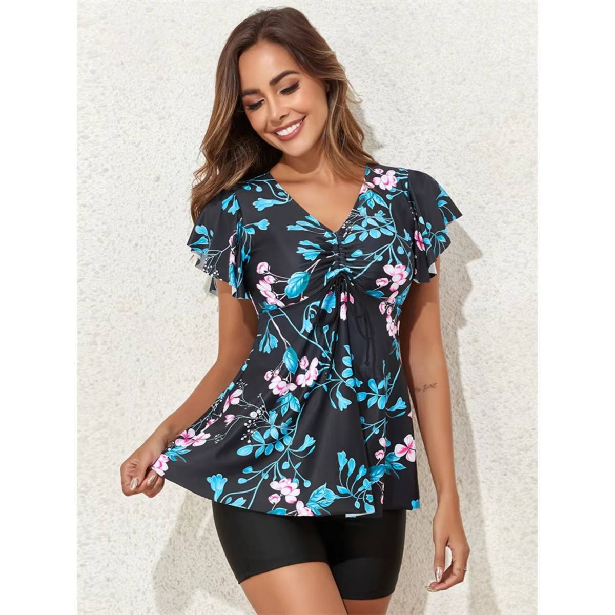 Addery Green Floral Top and Shorts (Set of 2) (S) · S