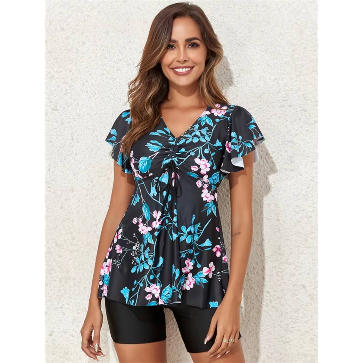 Addery Green Floral Top and Shorts (Set of 2) (S) · S