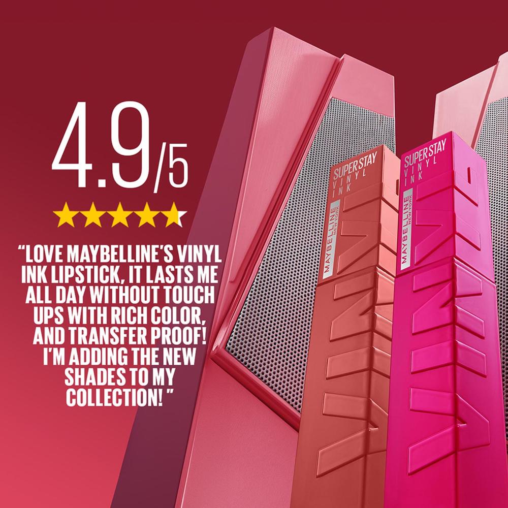Maybelline New York Super Stay Vinyl Ink Liquid Lipstick, Instant Shine Lasts Up To 16H - Fearless