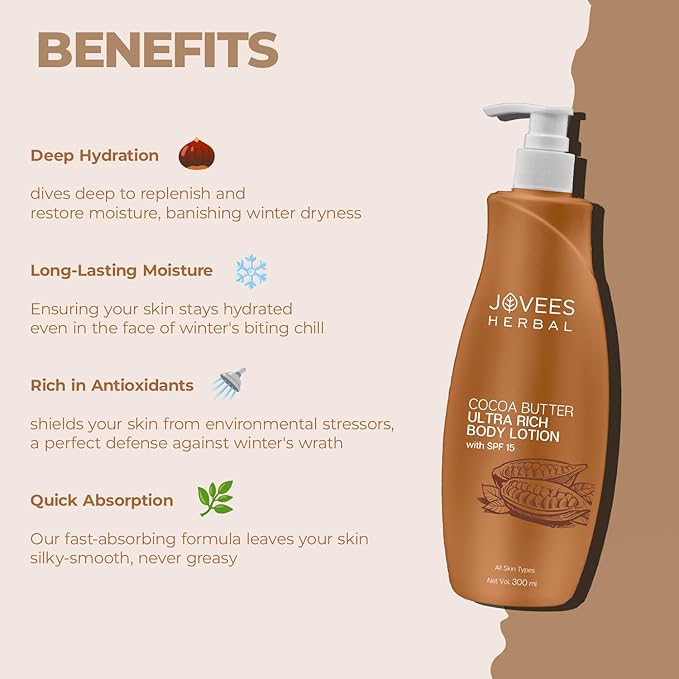 JOVEES HERBAL Jovees Cocoa Butter Body Lotion Provides Deep Moisturisation | Non Sticky Body Moisturizer With Cocia Butter | Winter Body Lotion For Smooth and H