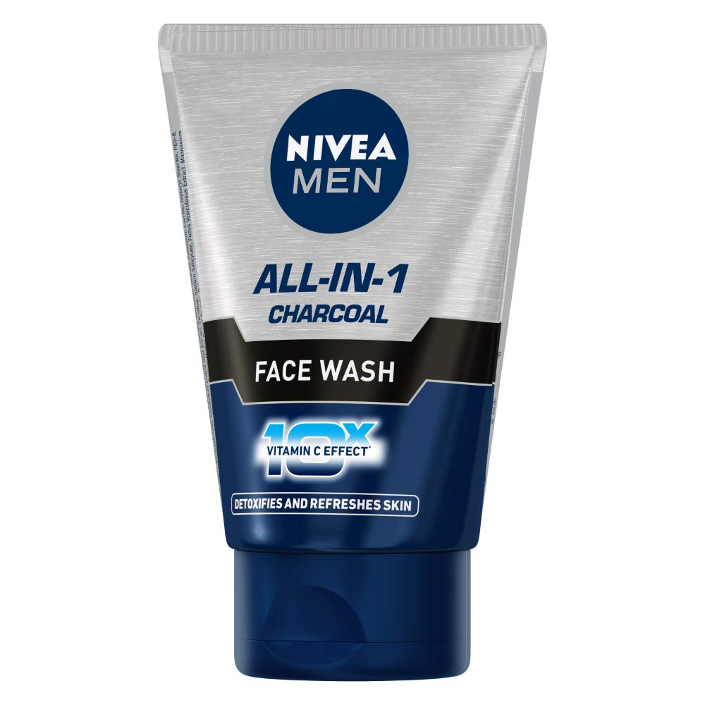 Nivea Men Face Wash All in 1 Charcoal, to Detoxify & Refresh Skin with 10x Vitamin C Effect, for All Skin Types 100g