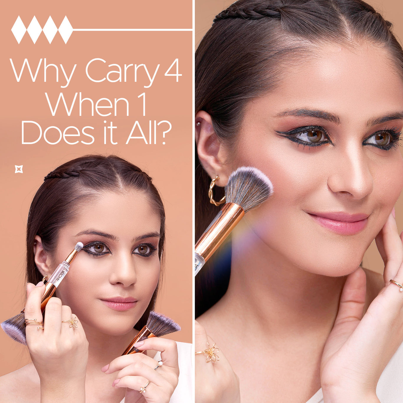 All-Rounder 4 in 1 Brush Travel-Friendly | Foundation Brush | Powder & Blending Brush | Eyeshadow Applicator | Contour Brush | Non-Absorbing Material