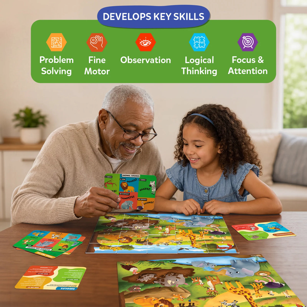 Skillmatics Puzzle & Learn: Wild Animals | 25-Piece Jigsaw Puzzle with 6 Learning Boards (ages 3-7)