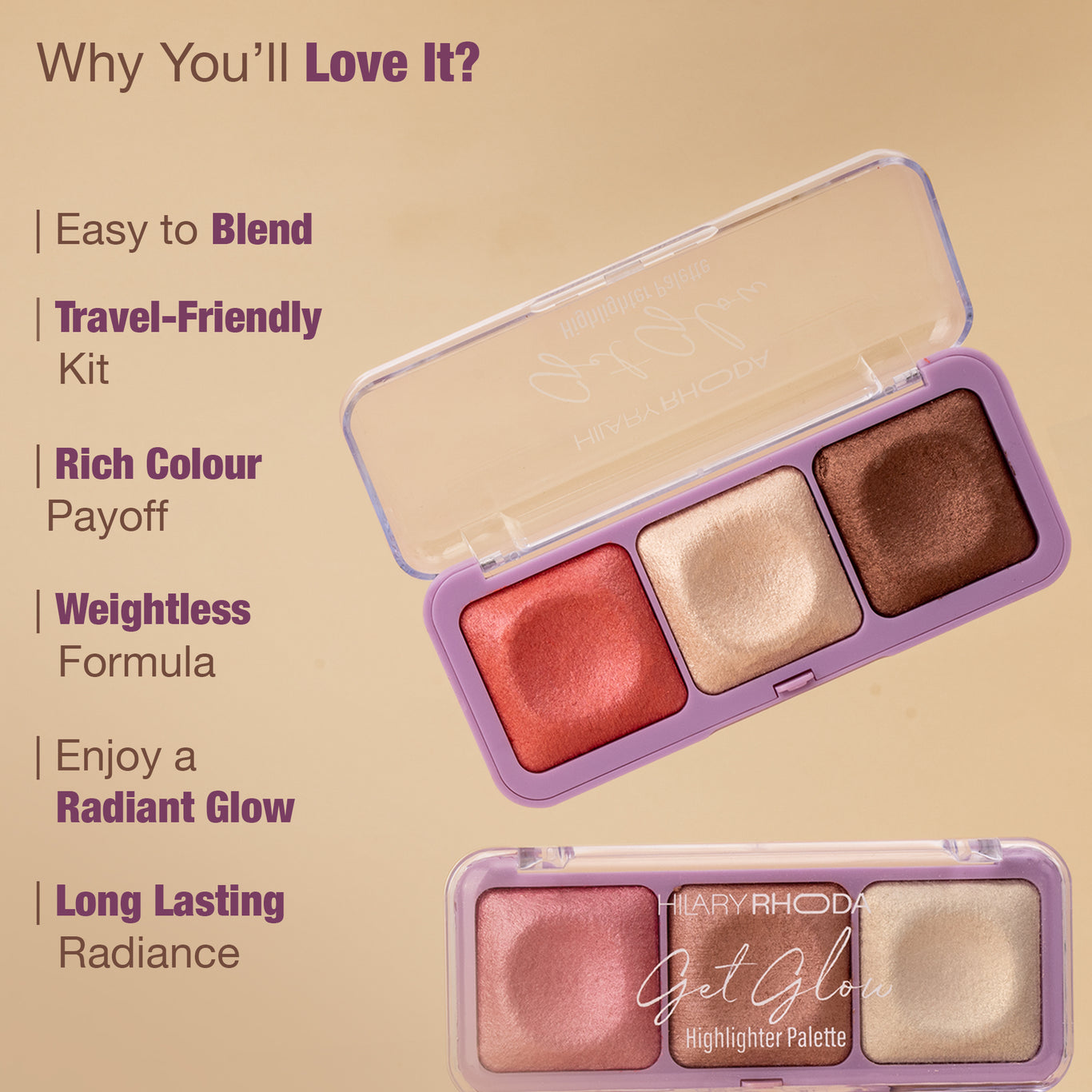 Get Glow Highlighter Palette Ultra Blendable Shades | Long-Lasting Formula | Highly Pigmented | Shimmer Finish | Weightless Feel | Illuminating Glow  Color: Shade 01