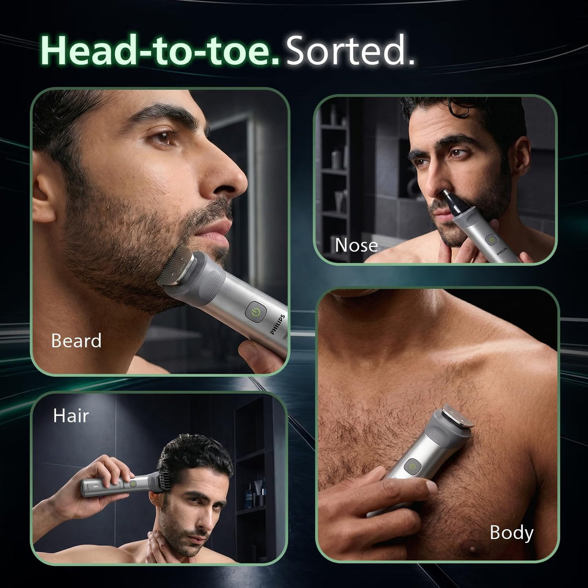 Philips India's No.1 Men's Trimmer* | Effortless styling | BeardSense Technology | All-in-One Grooming 11 in 1 Trimmer Kit- Face, Head, Body | IPX7 Waterproof M