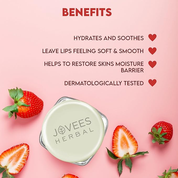 Jovees Herbal Strawberry Moisture Surge Lip Balm | 24 Hour Hydration | Rejuvenates Dry and Chapped Lips | Gives Soft & Shiny Lips 8g