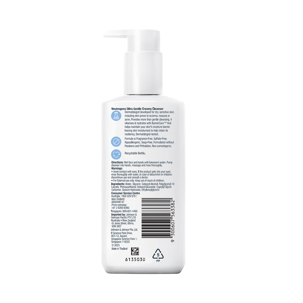 Neutrogena Ultra Gentle Creamy Face Cleanser Moisturizing Face Wash for Dry, Oily, Sensitive Skin (200ml)
