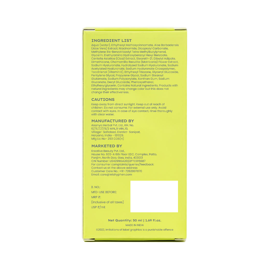 Hyphen Ultra Light Water Sunscreen SPF 50 PA++++ (50ml)