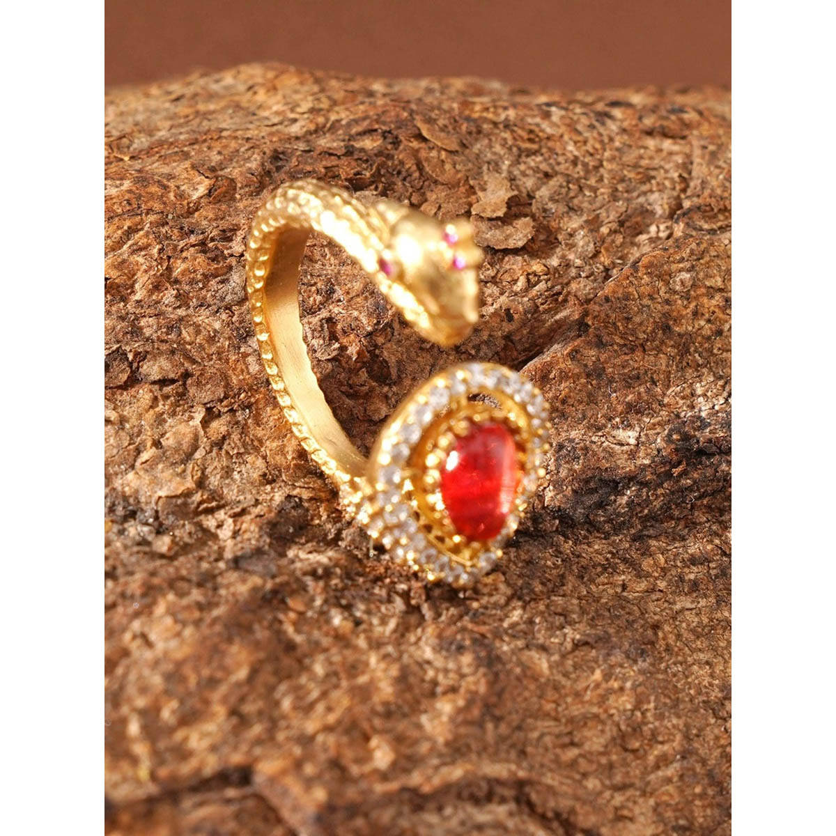 Abdesigns Elegant Gold Plated Polki Studded Finger Ring Red