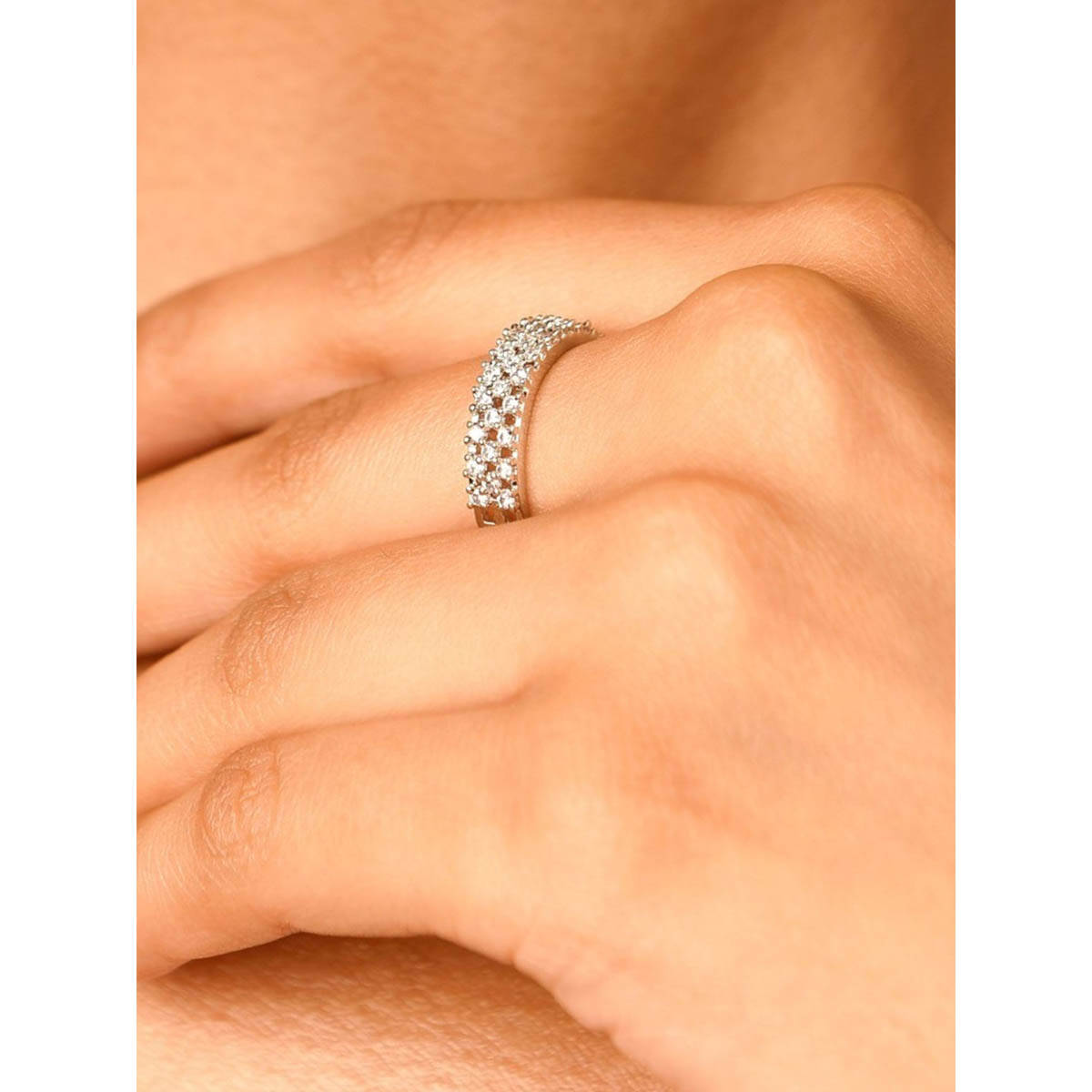 Abdesigns Enchanting Silver Plated Cubic Zircon Studded Finger Ring White