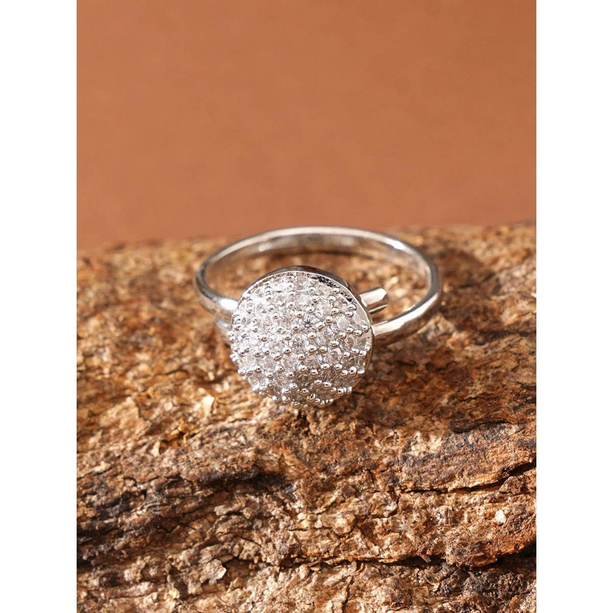 Abdesigns Enchanting Silver Plated Cubic Zircon Studded Finger Ring White