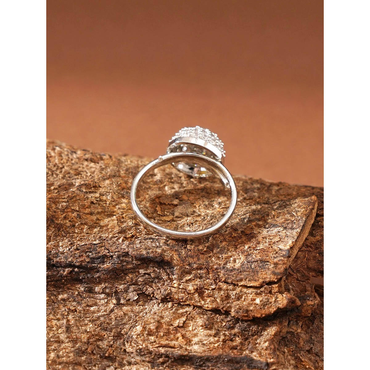Abdesigns Enchanting Silver Plated Cubic Zircon Studded Finger Ring White