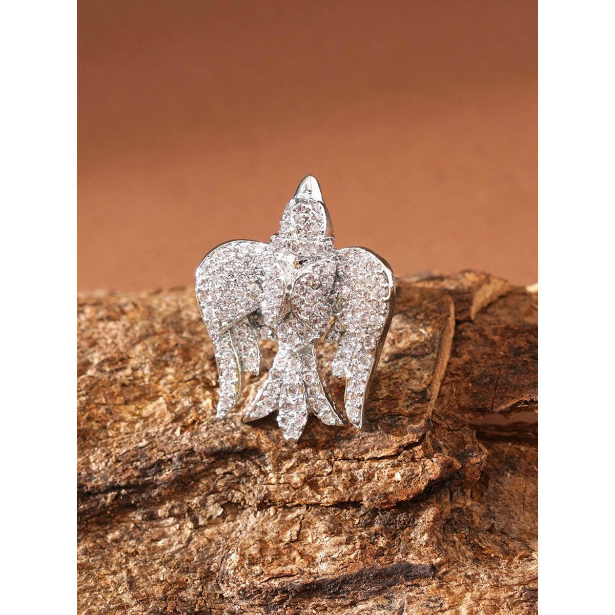 Abdesigns Elegant Silver Plated American Diamond Studded Finger Ring