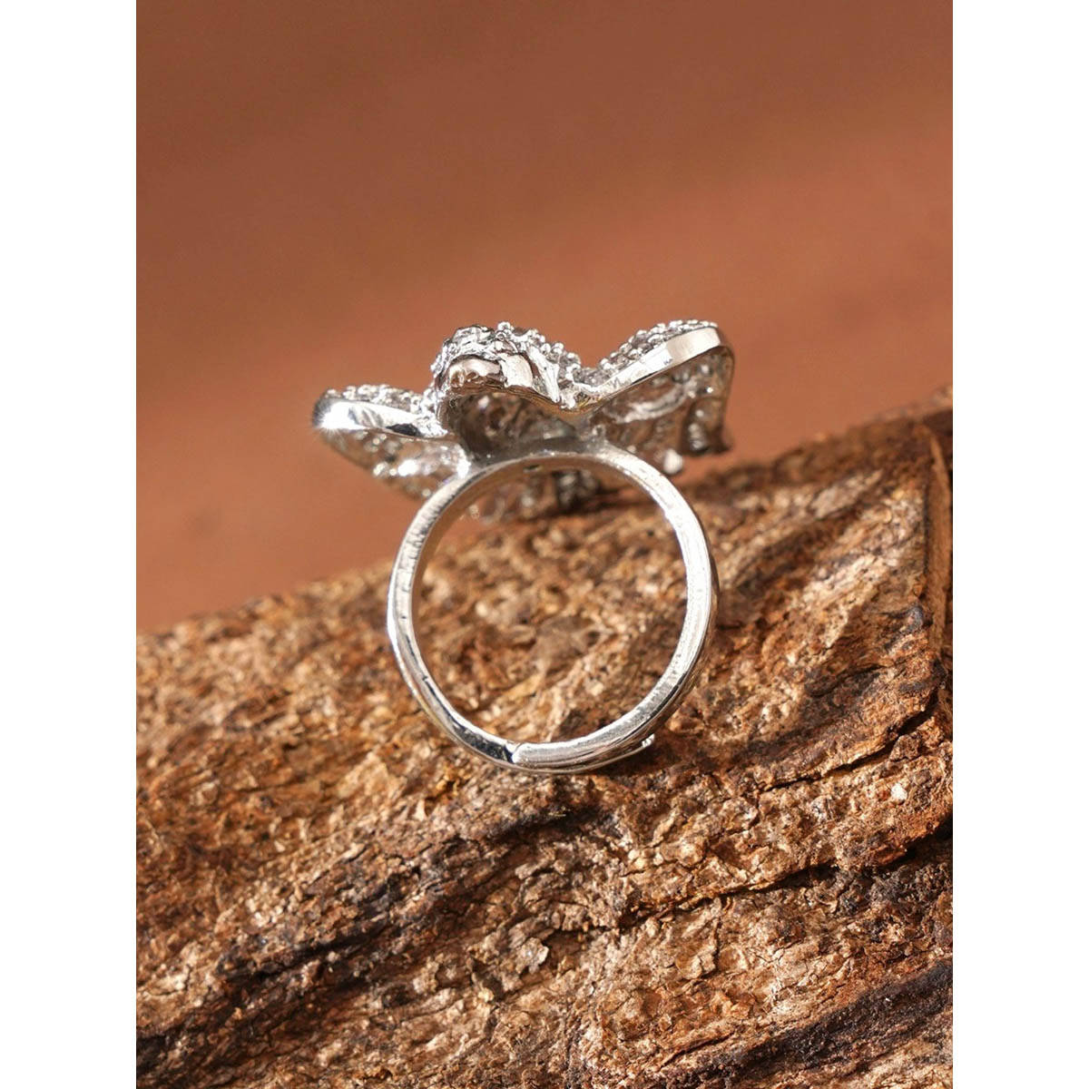 Abdesigns Elegant Silver Plated American Diamond Studded Finger Ring