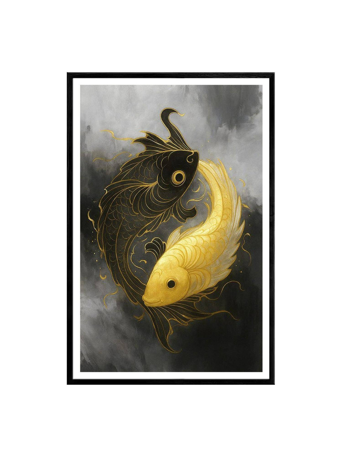 999Store Black and Gold Koi Fish Yin Yang Wall Art Box Fiber Canvas Frame Painting · One Size
