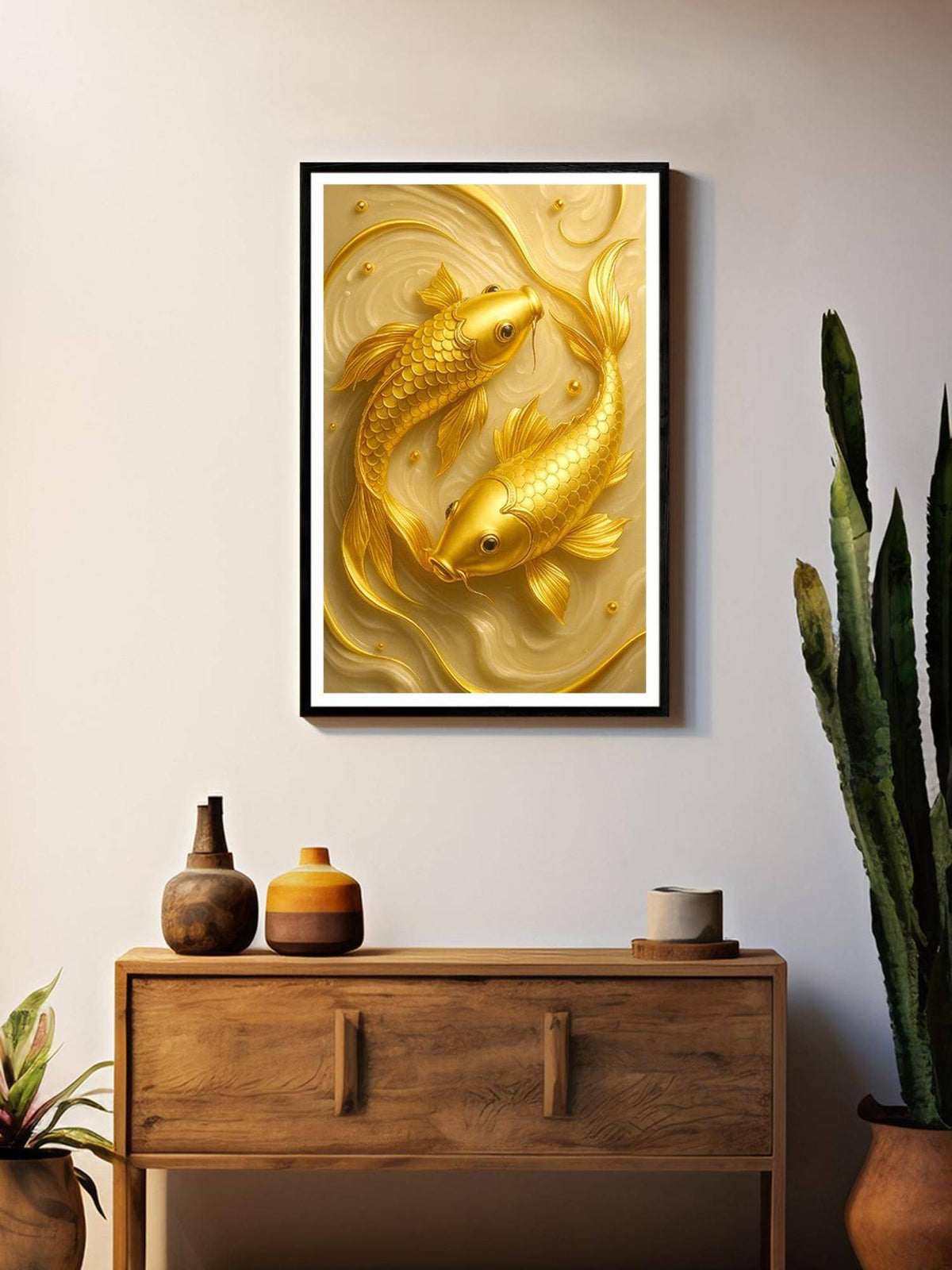 999Store Golden Koi Fish Pair Wall Art Box Fiber Canvas Frame Painting