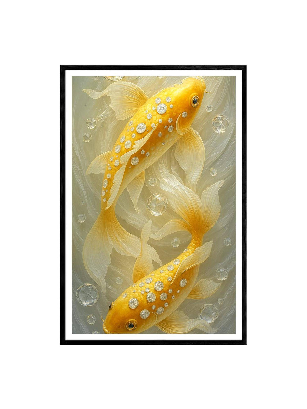 999Store Diamond-Studded Golden Koi Fish Wall Art Box Fiber Canvas Frame Painting