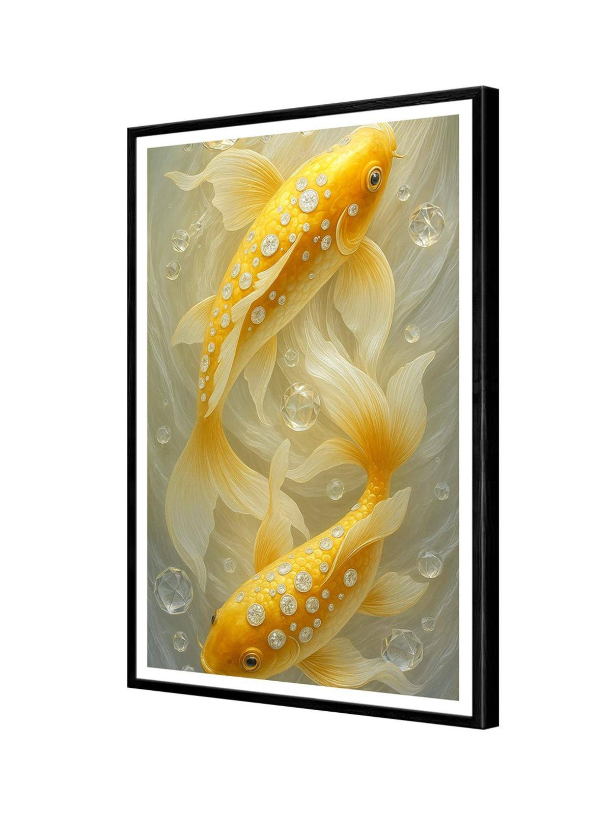 999Store Diamond-Studded Golden Koi Fish Wall Art Box Fiber Canvas Frame Painting