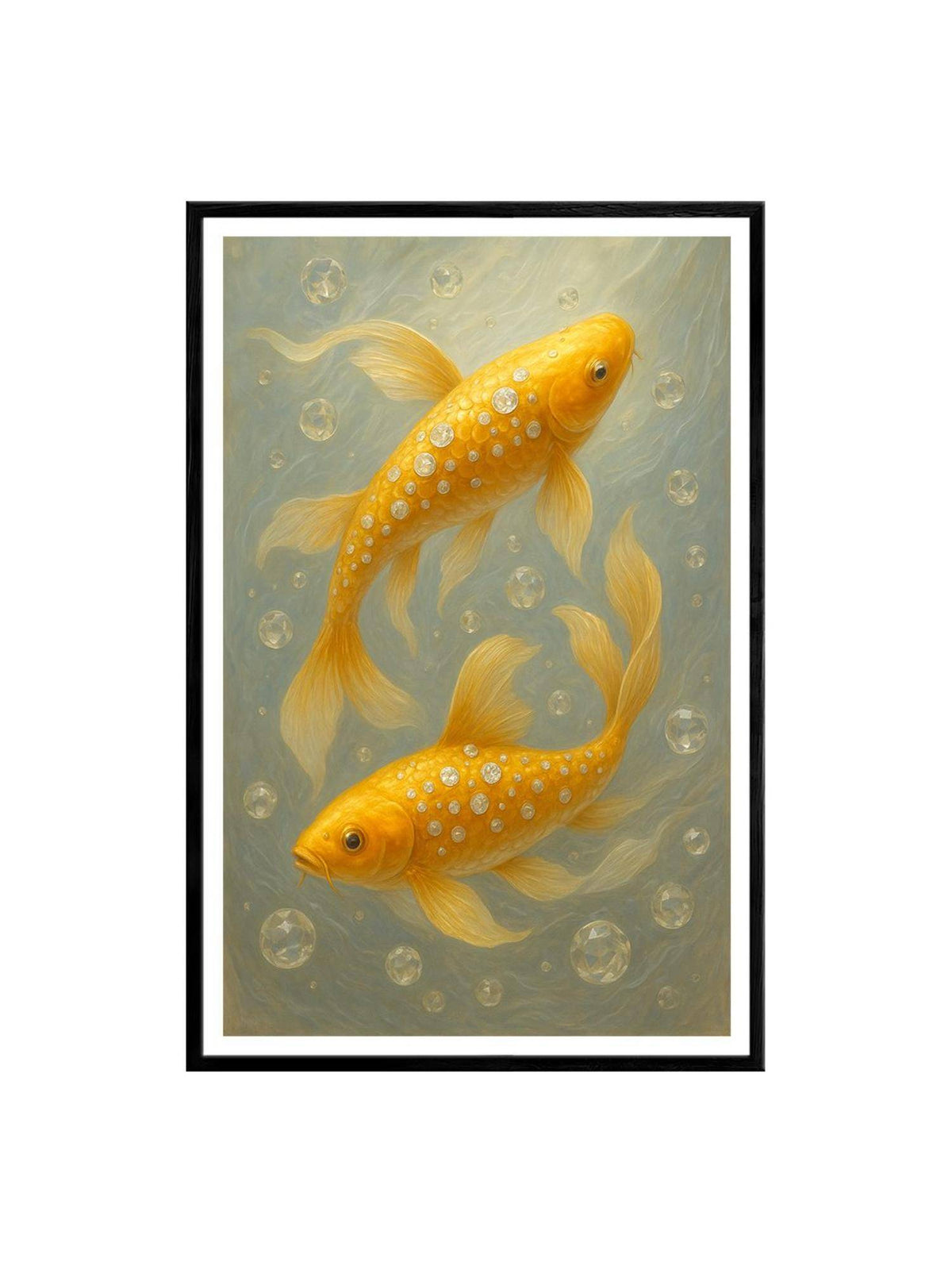 999Store Dual Golden Jewel Koi Fish Box Fiber Canvas Frame Painting