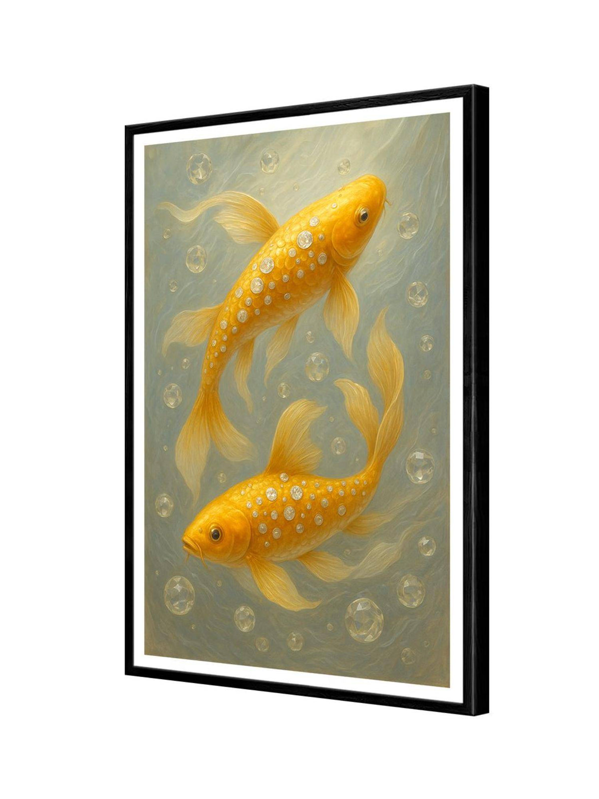 999Store Dual Golden Jewel Koi Fish Box Fiber Canvas Frame Painting