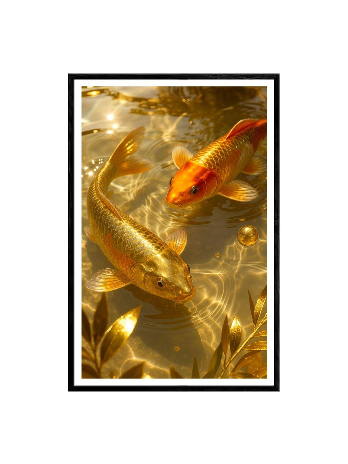 999Store Realistic Golden and Orange Koi Fish Underwater Scene Box Fiber Canvas Frame Painting