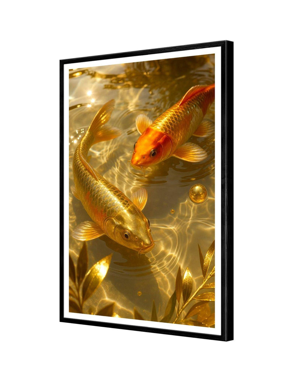 999Store Realistic Golden and Orange Koi Fish Underwater Scene Box Fiber Canvas Frame Painting
