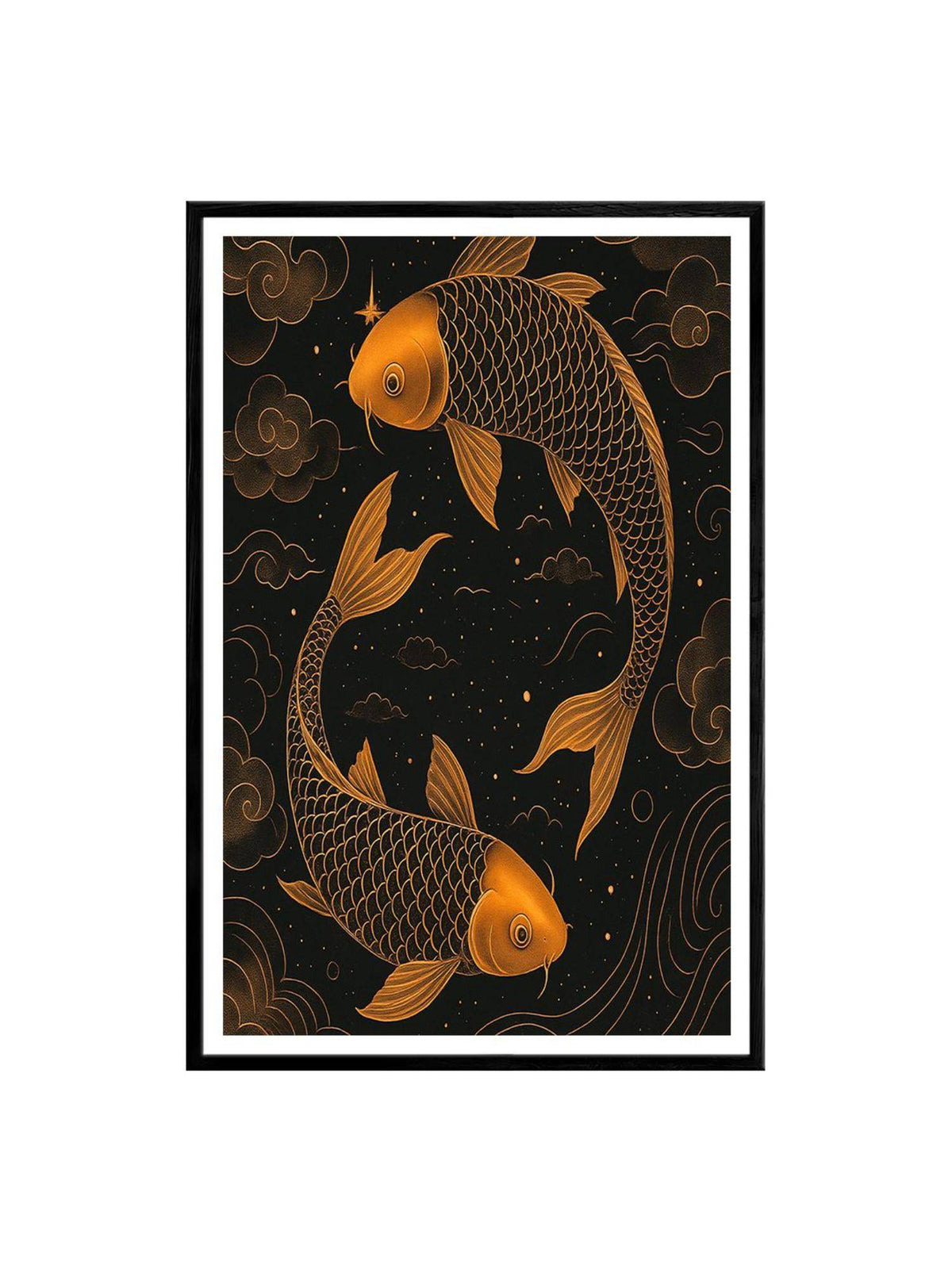 999Store Twin Copper-Black Koi Fish Night Sky Box Fiber Canvas Frame Painting