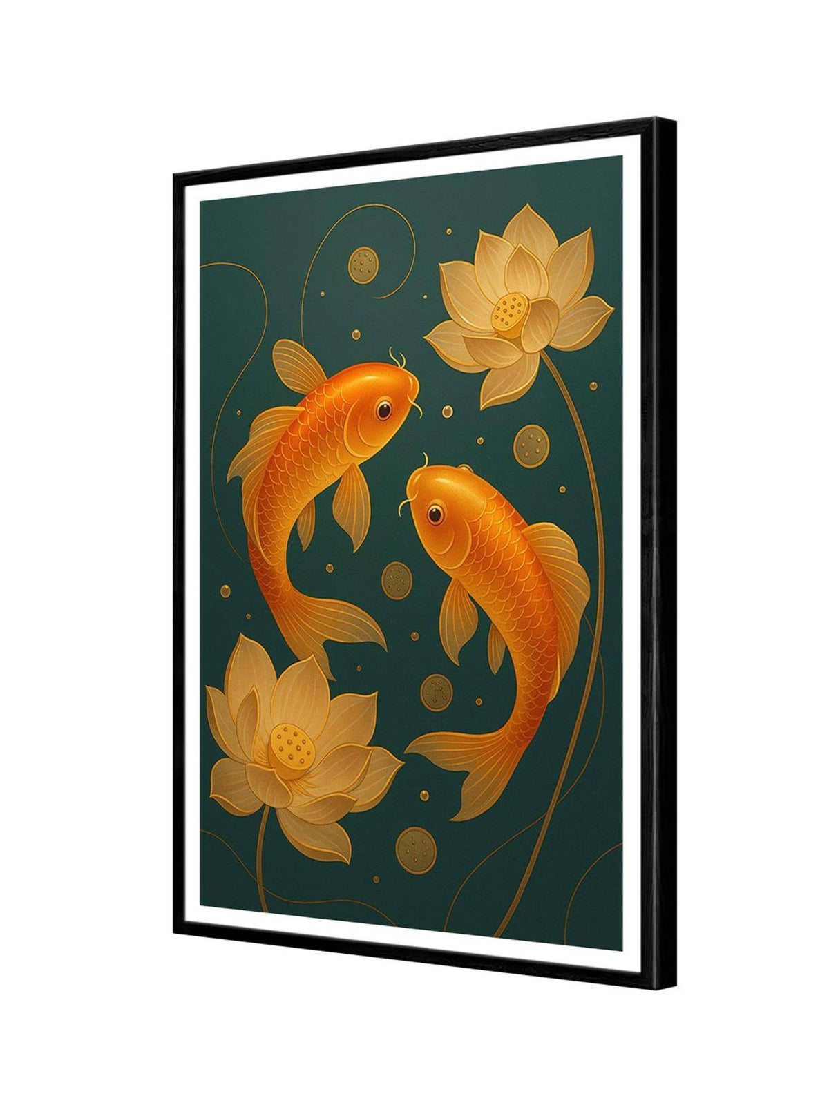 999Store Multi-Color Koi Fish with Lotus and Coins Box Fiber Canvas Frame Painting