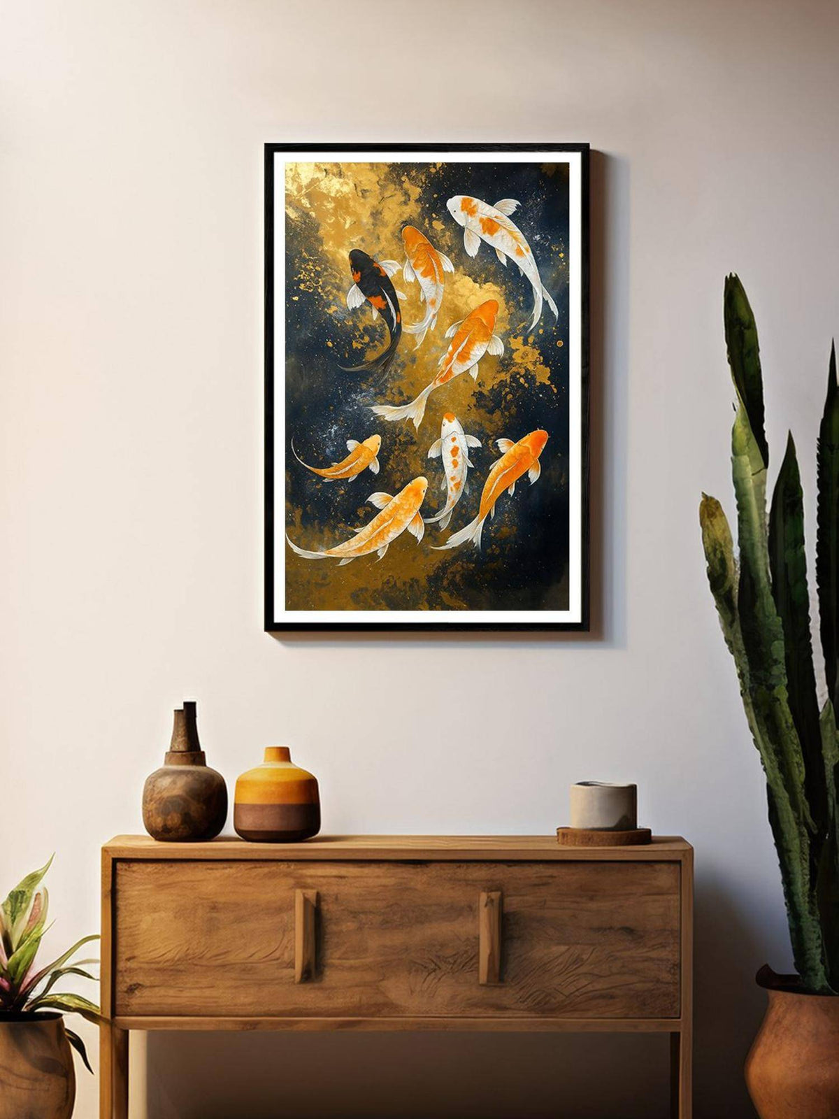 999Store Multi-Color Koi Fish School Wall Art Box Fiber Canvas Frame Painting