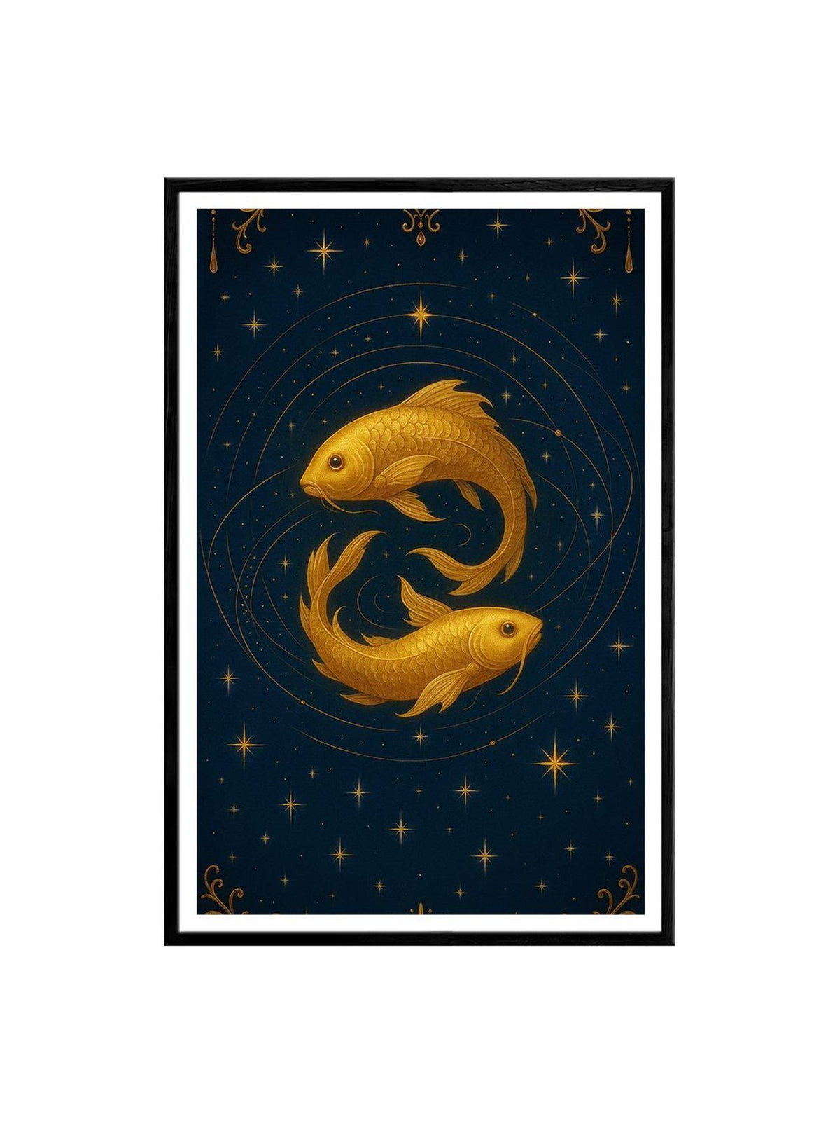 999Store Celestial Golden-Black Koi Fish On Starry Night Box Fiber Canvas Frame Painting